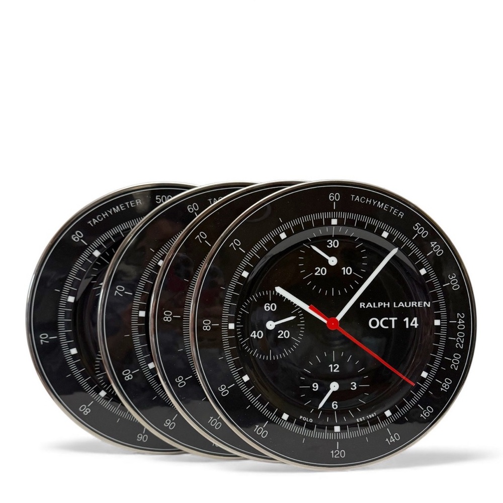 Vintage 1997 Ralph Lauren Tachymeter Watch Face Porcelain Plate Charger Set of 4